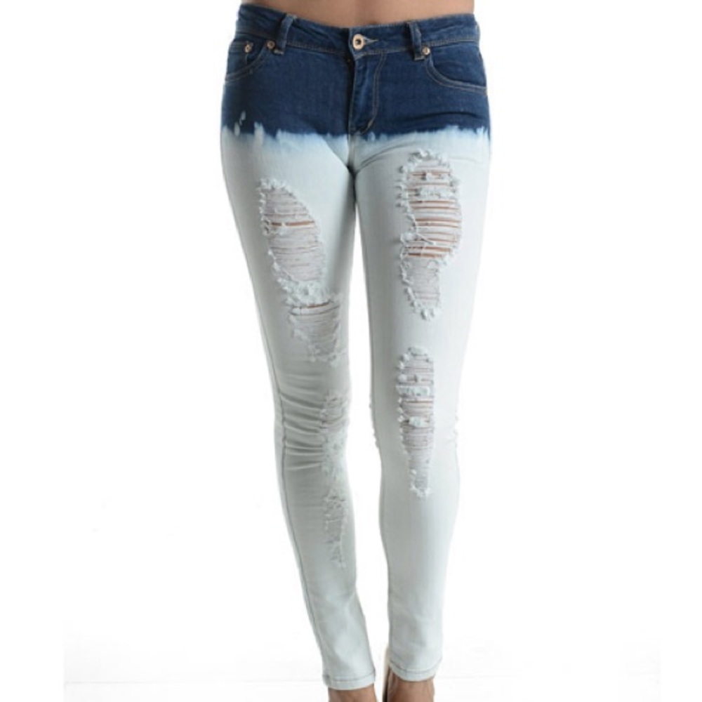 JC JQ Denim Bleached Wash Jeans Ripped Stonewash